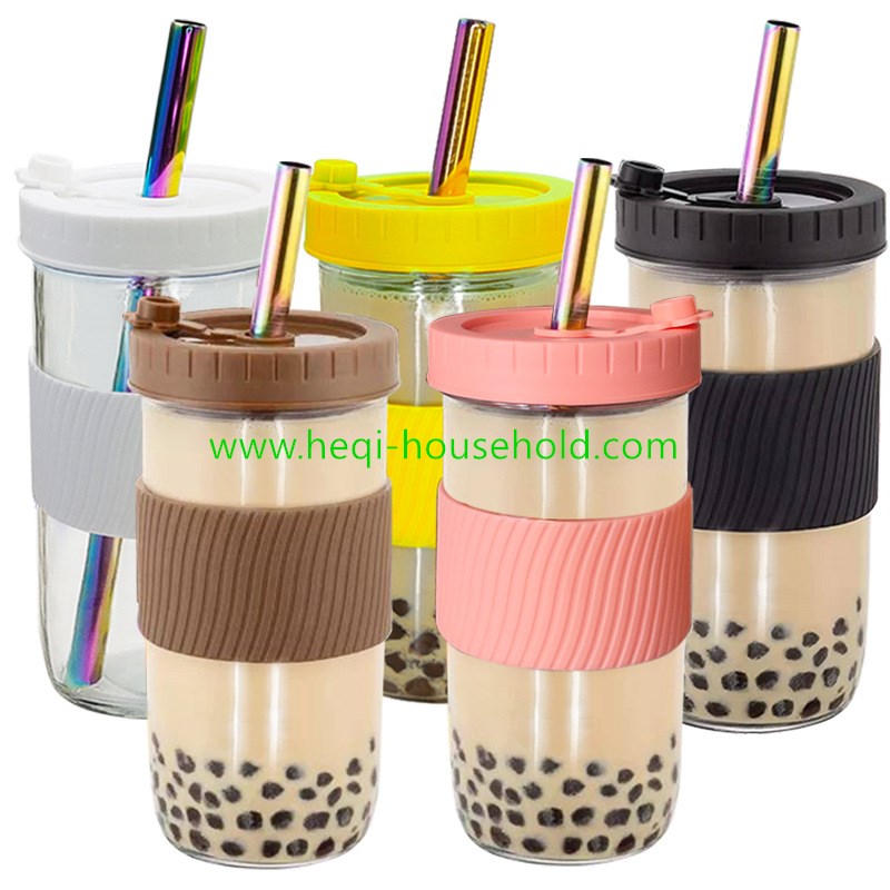 Leakproof Glass Mason Jars Drinking Water Bottle Travel Tumbler for Large Pearl 034-1