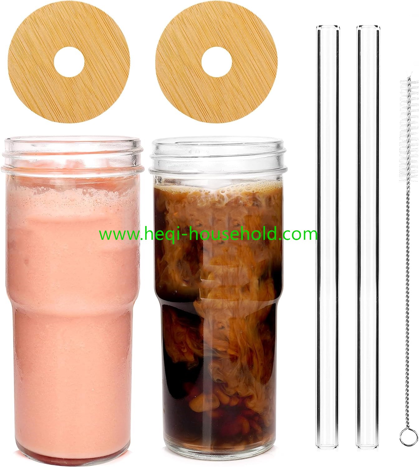 Glass Cups with Lids and Straws 031-1